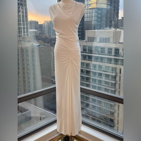 🆕 SIMKHAI 🧿 NWOT Acacia Draped Ruched Jersey Midi Dress, Ivory - Sz S - Picture 10 of 15